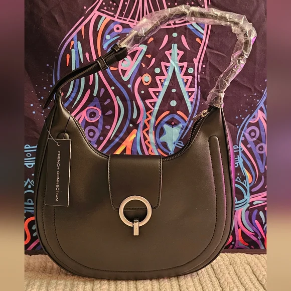 French Connection Charm Smooth Ring Closure Hobo Handbag - Picture 3 of 13